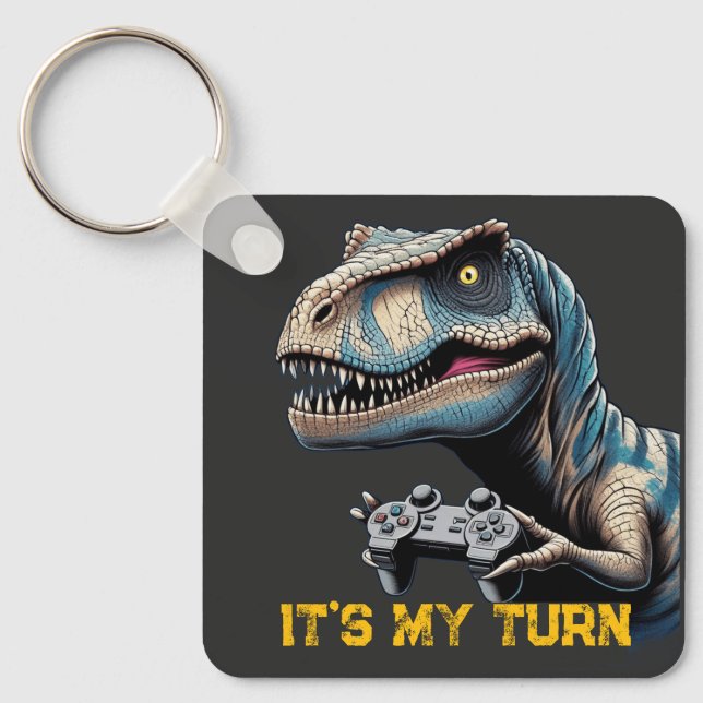 T-Rex Gamer It’s My Turn Design Nyckelring (Framsida)