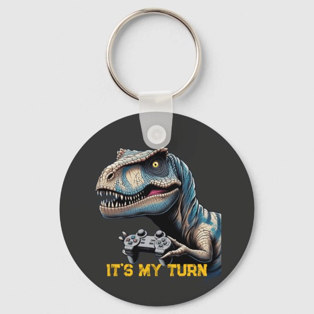 T-Rex Gamer It’s My Turn Design Nyckelring (Framsida)