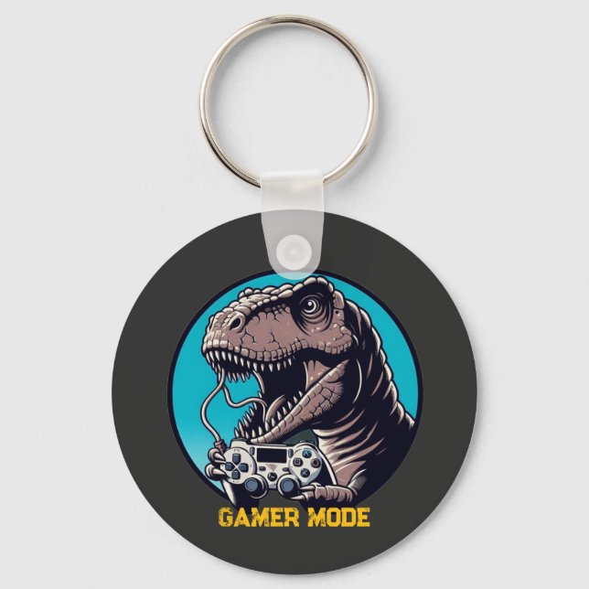 T-Rex Gamer-läge Dinosaurie Konst Nyckelring (Framsida)
