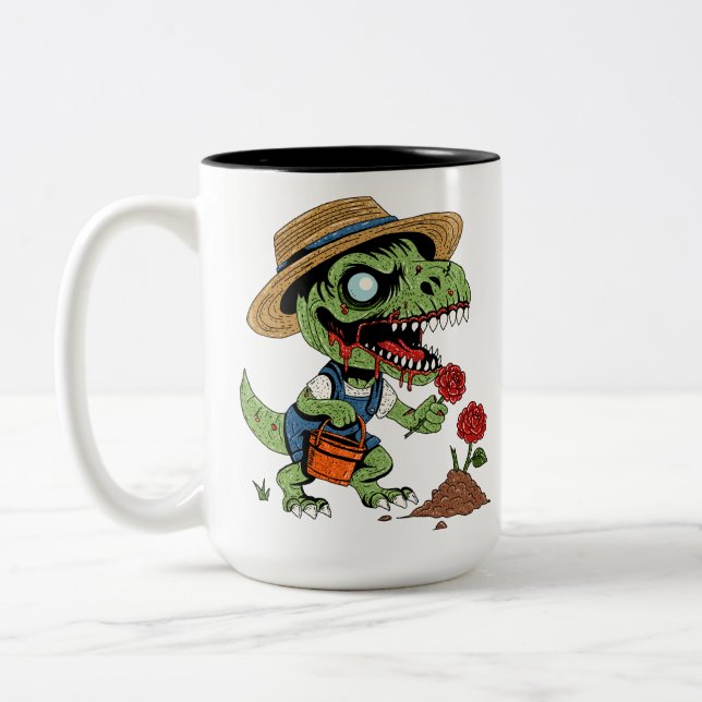 T-Rex Gardener Zombie Två-Tonad Mugg (Vänster)