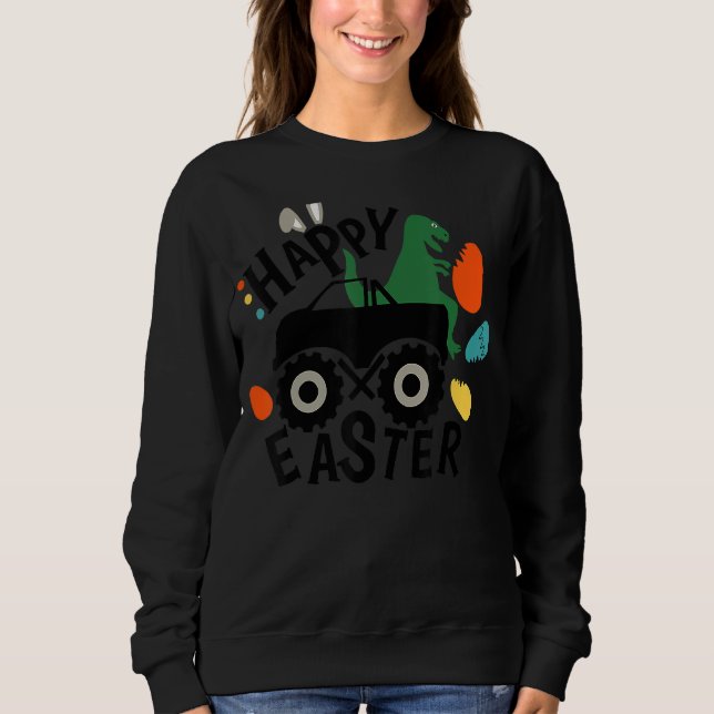 T Rex Glad påsk Monster Lastbil Boys Påskägg Shirt (Framsida)