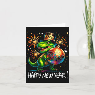 T Rex Gott Nytt År 2026 Disco Boll Fyrverkeri Tröj Kort