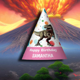 T Rex Grattis på födelsedagen Rosa Party Hat