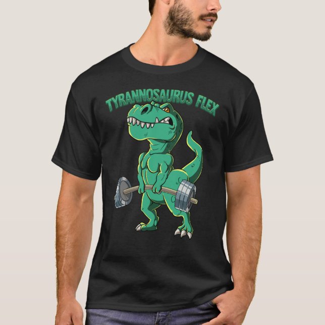 T Rex Gym Bodybuilding Tyrannosaurus Flex T Shirt (Framsida)