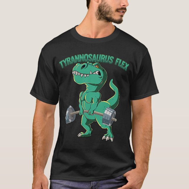 T Rex Gym Bodybuilding Tyrannosaurus Flex T Shirt (Framsida)