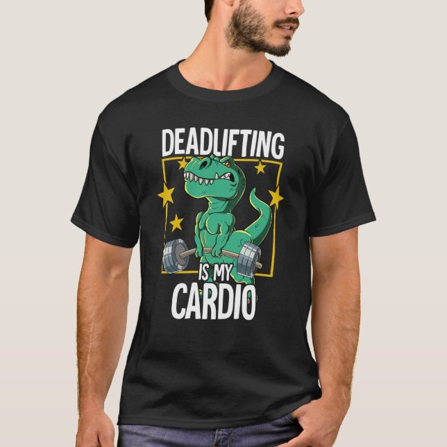 T rex Gym Weight Training Deadlift T Shirt (Framsida)