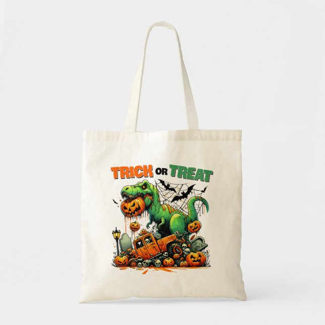 T-Rex Halloween Äventyr Bus eller godis Bag Tygkasse (Framsidan)