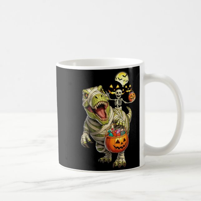 T-Rex Halloween och Ghost Skeleton Riding Mummy Kaffemugg (Höger)