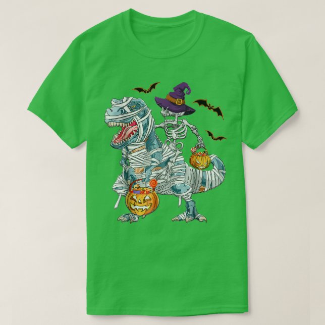 T-Rex Halloween Shirt Witch Hat Pumpkin Candy Bask T Shirt (Design framsida)