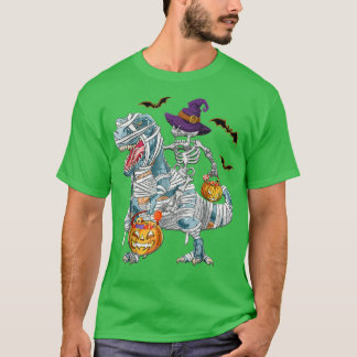 T-Rex Halloween Shirt Witch Hat Pumpkin Candy Bask T Shirt