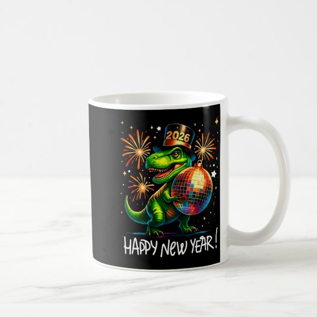 T Rex Happy New Year 2026 Disco Ball Fireworks Tee Kaffemugg (Höger)