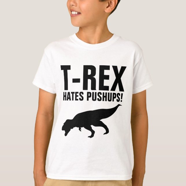 T-REX HATAR ARMBÖJNINGAR! Roliga T-shirts (Framsida)