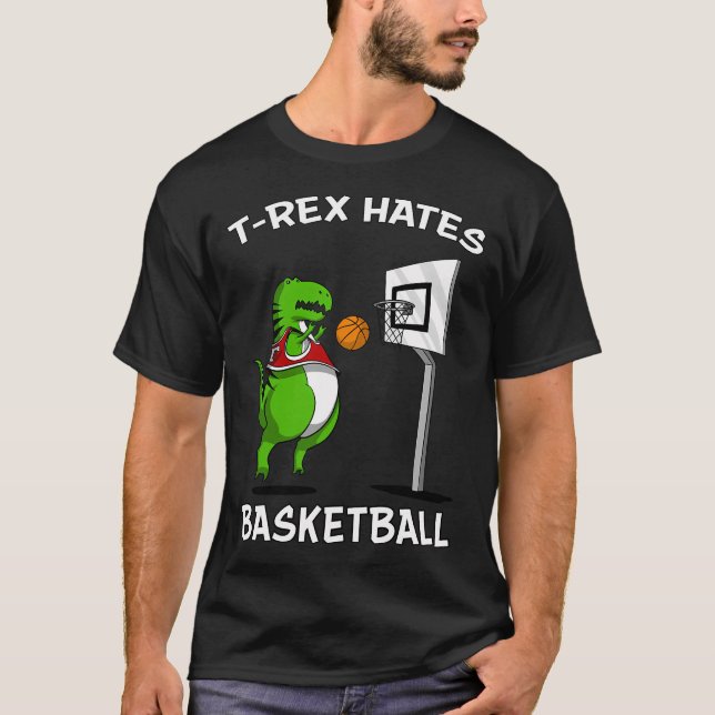 T-Rex Hatar Basket Funny Short Arms Dinosaur T Shirt (Framsida)