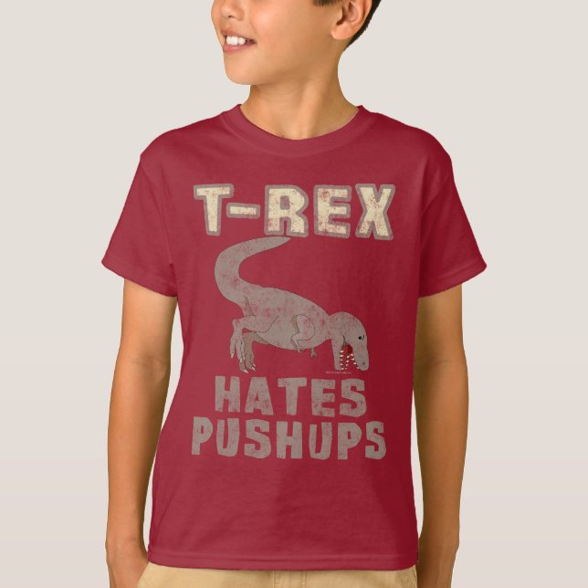 T-Rex hatar roliga ungar för PushupsDinosaur T-shirt (Framsida)