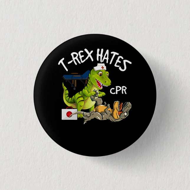 T-Rex Hates CPR Dinosaurs Funny Nurse Rädding Inju Knapp (Framsida)