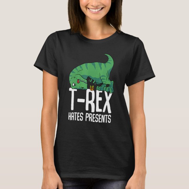 T Rex Hates Presenter Kort Arm Dino TRex Shirt (Framsida)