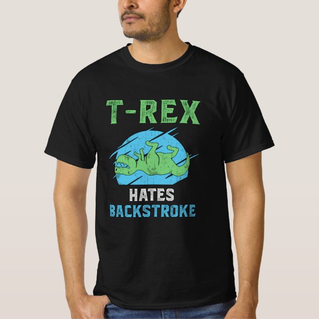 T-Rex Hates ryggslagsswimming Swimmer-Simman funge T Shirt (Framsida)