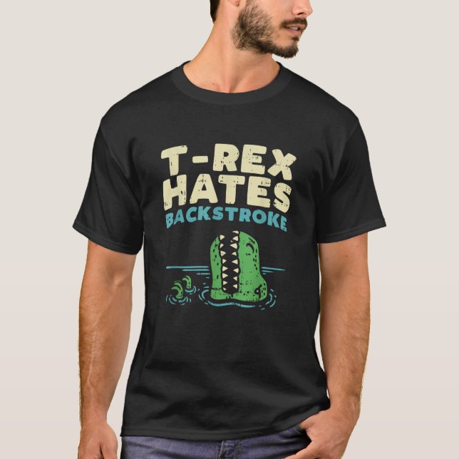 T Rex Hates-ryggstötslinje Funny Swimming Dinosaur Shirt (Framsida)