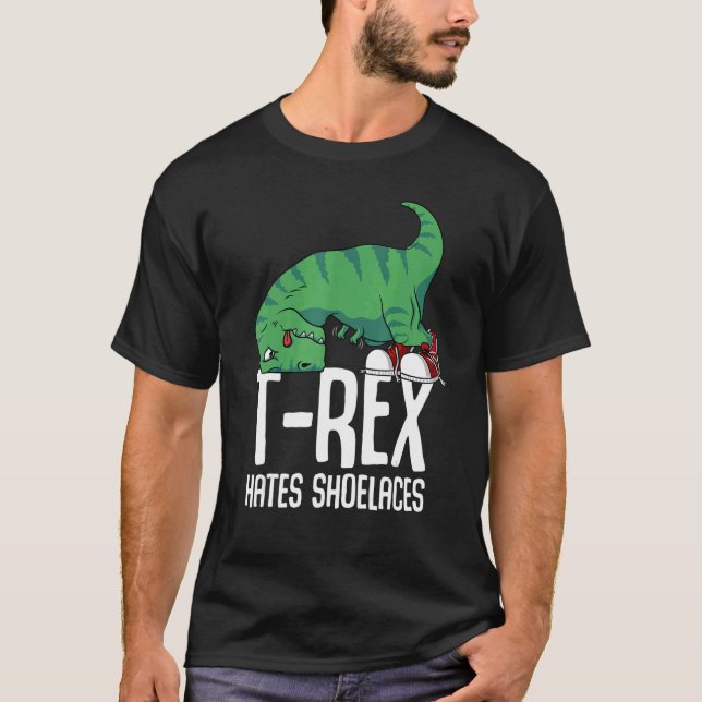 T Rex Hates Shoelaces Kort Arm Dino TRex T Shirt (Framsida)