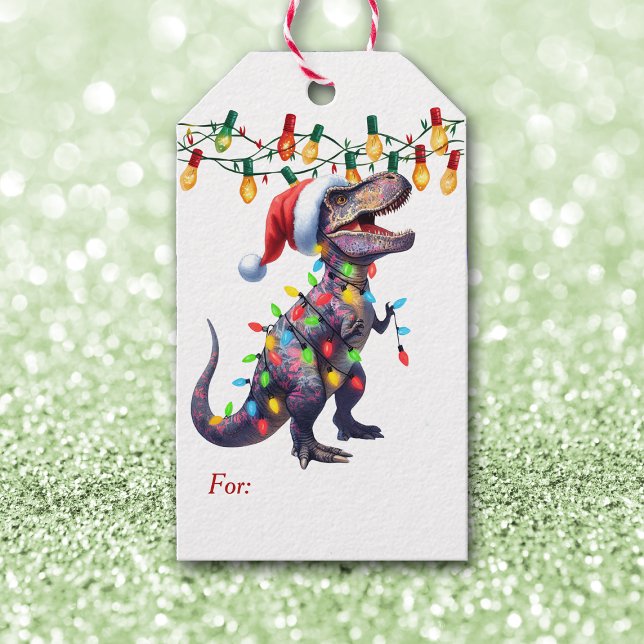 T-Rex Helgdag Ljus Kids jul Presentetikett (Skapare uppladdad)