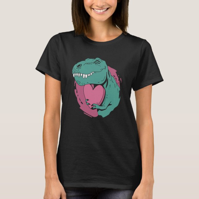 T Rex Hugging a Heart Valentine Tyrannosaur Rex Cu T Shirt (Framsida)
