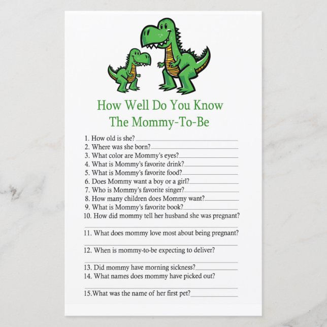 T-rex Hur väl känner du till baby shower-leken (Framsida)