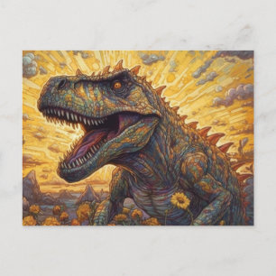 T-rex i en solrosa fält vykort