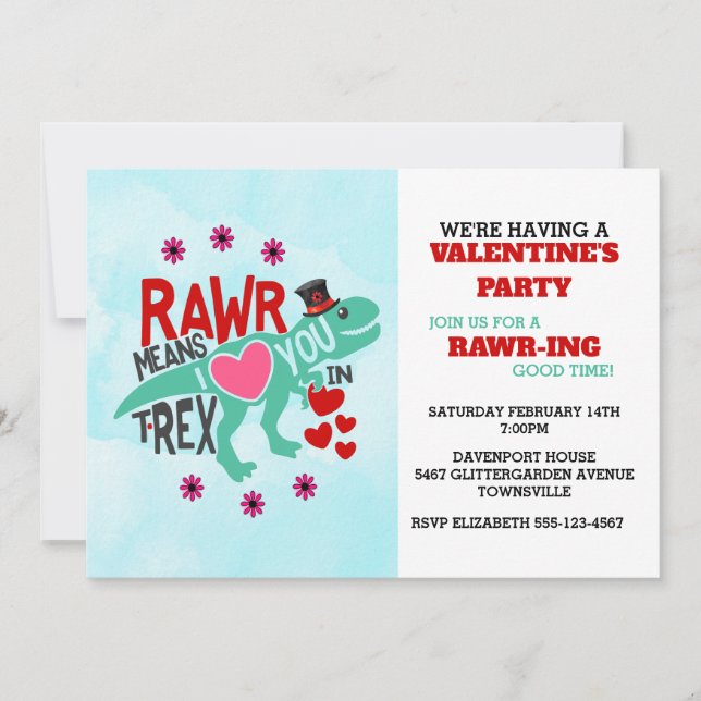 T-Rex i en Tophat Cute Funny Valentine Inbjudningar (Framsida)