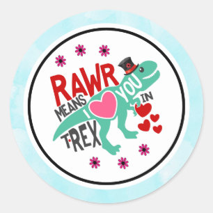 T-Rex i ett Top hat Rawr-Elak i Kärlek Du är ju Runt Klistermärke
