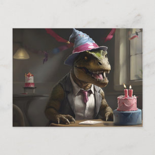 T-rex i födelsedagsmössa vykort