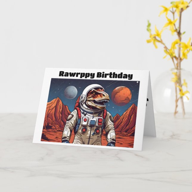 T-Rex i rymden kostym på mars Kort (Gul blomma)