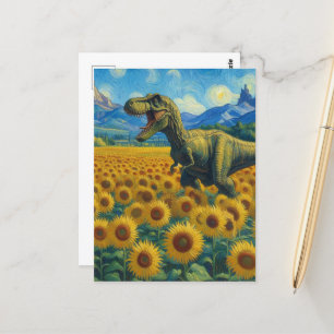 T-Rex i solrosblomma Fält Vykort