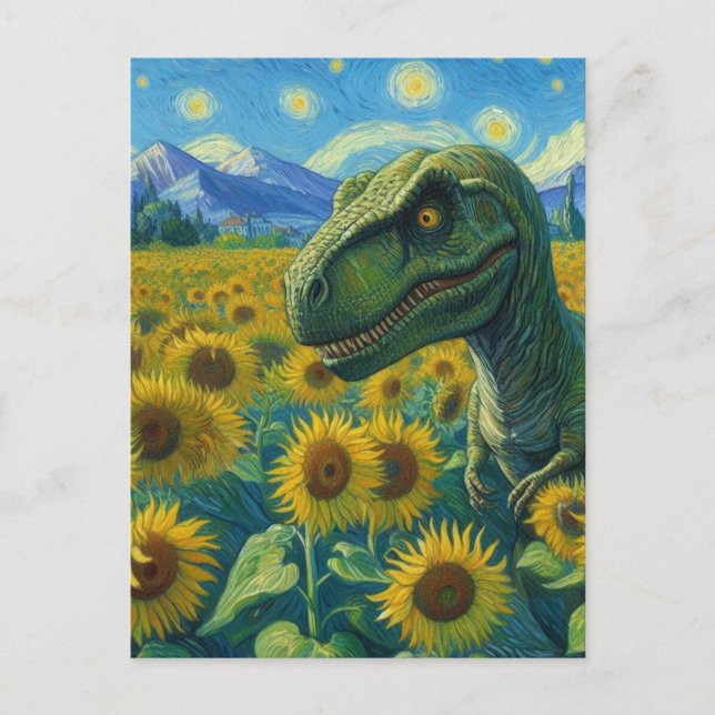 T-Rex i solrosfältet Van Gogh Vykort (Framsida)