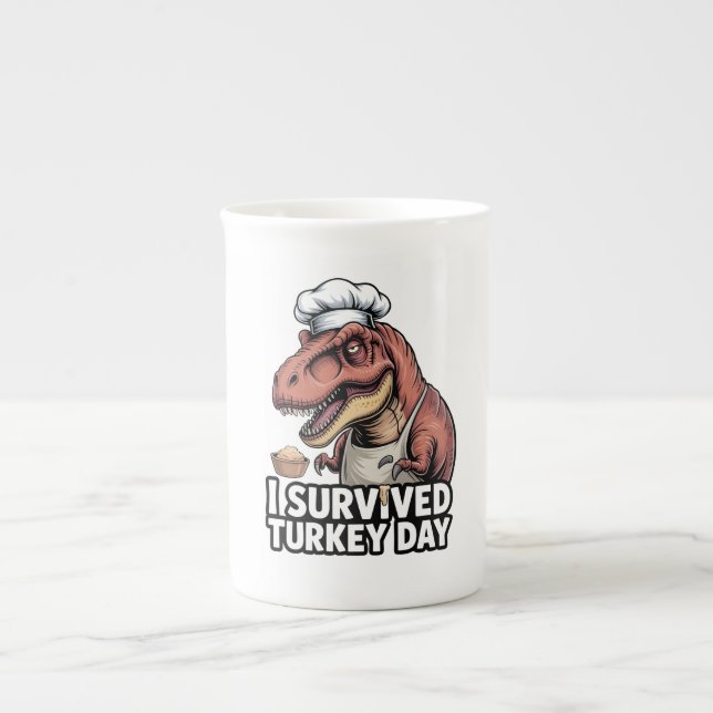 T-Rex I Survived Turkey Day Chef  Benporslin Mugg (Framsidan)