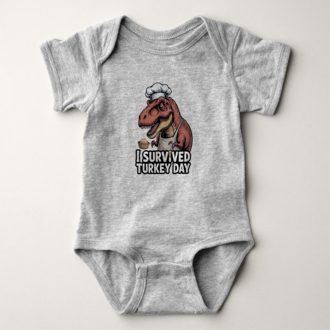 T-Rex I Survived Turkey Day Chef  T Shirt (Framsida)