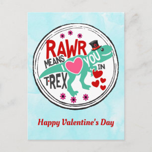 T-Rex i Top hat Cute Funny Valentine Vykort