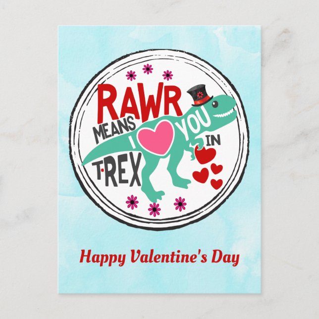 T-Rex i Top hat Cute Funny Valentine Vykort (Framsida)
