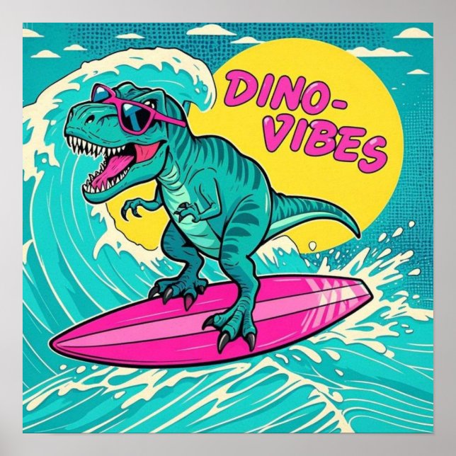 T-Rex iförd solglasögon och ridande på en neonrosa Poster (Framsidan)
