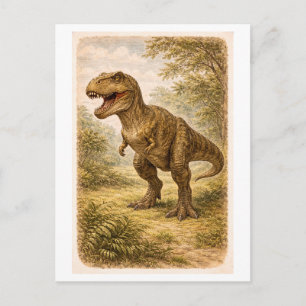 T. Rex-illustration i vintage-stil Vykort