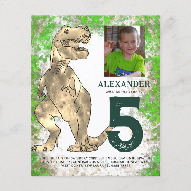 T Rex Jungle Födelsedagsfest Photo Budget Flygblad (Framsidan)