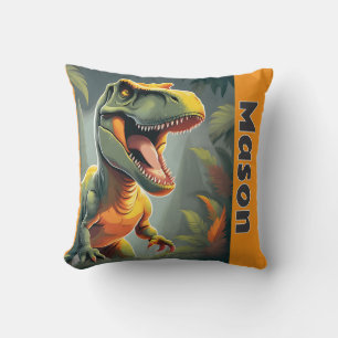 T-Rex Jurassic Dinosaur Grått och Orange Kudde
