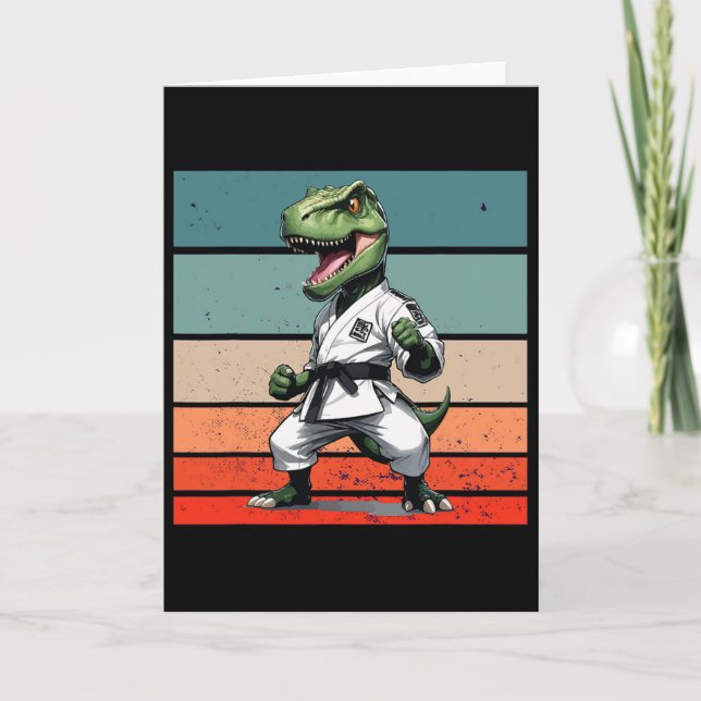 T.rex Karate Gi Svarta Bälten Vild Kraftfull Ställ Kort (Framsida)
