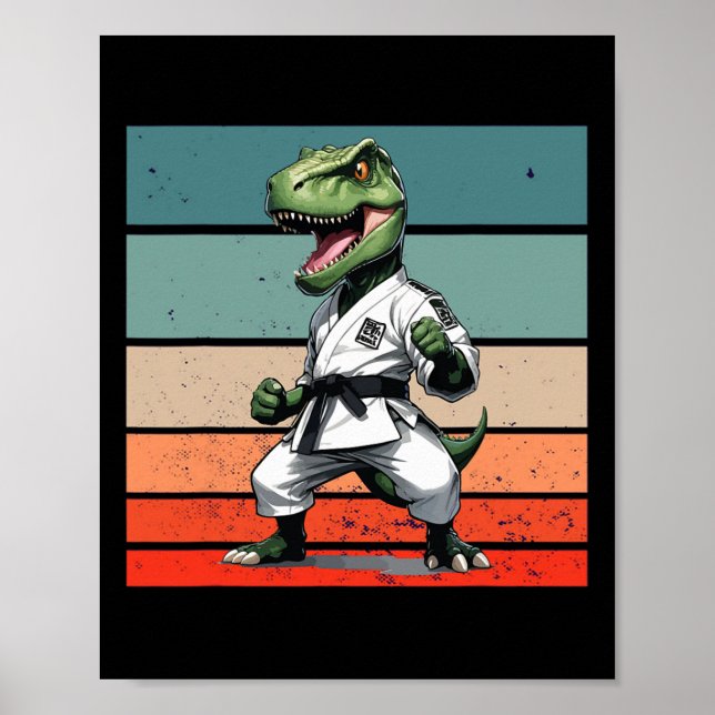 T.rex Karate Gi Svarta Bälten Vild Kraftfull Ställ Poster (Framsidan)