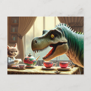 T-rex, kattunge, te party vykort