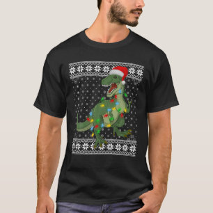 T Rex Ljus Julafton Ugly Sweater Santa T Rex Chris Shirt