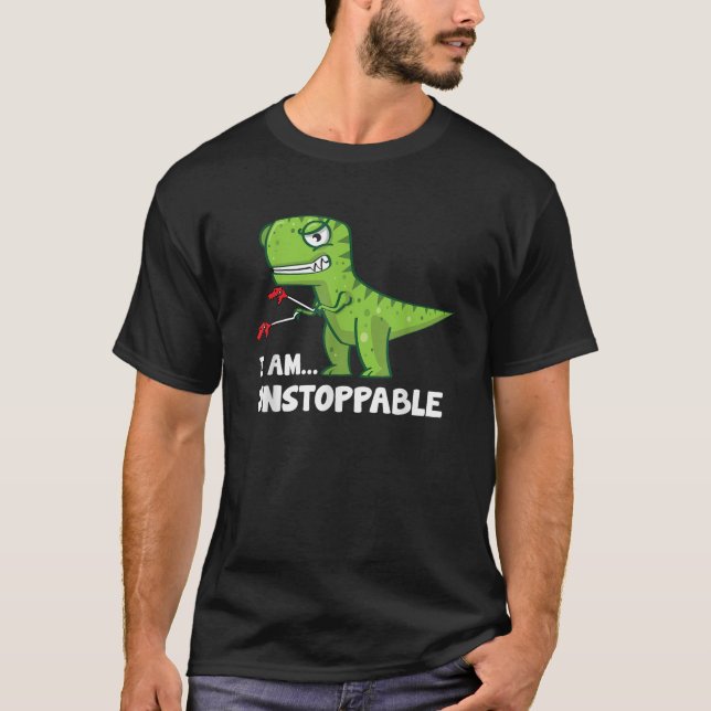 T Rex med Grabbers Dinosaur, jag är ostoppbar T Shirt (Framsida)