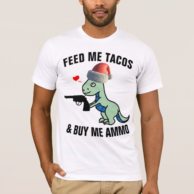 T-REX MED GUN FUNNY CHRISTMAS T-SHIRTS (Framsida)
