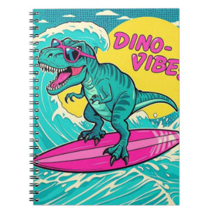 T-Rex med solglasögon och ridande av neon rosa Anteckningsbok
