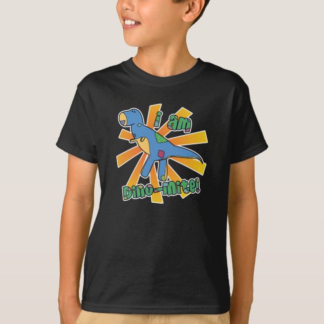 T Rex mig förmiddagDinoMite mörk TShirt (vit Tee (Framsida)