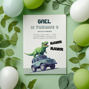 T-Rex Monster Lastbil Rawr Dinosaur Barns födelsed Inbjudningar